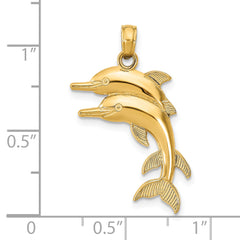 14K 2-D Two Jumping Dolphins Charm
