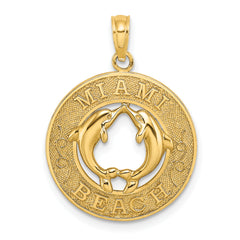 14K MIAMI BEACH w/Dolphins Circle Charm