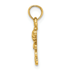 14K Textured Mini Double Dolphins and Waves Charm