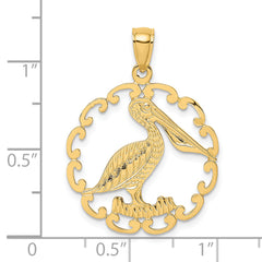 14K Pelican In Circle Charm