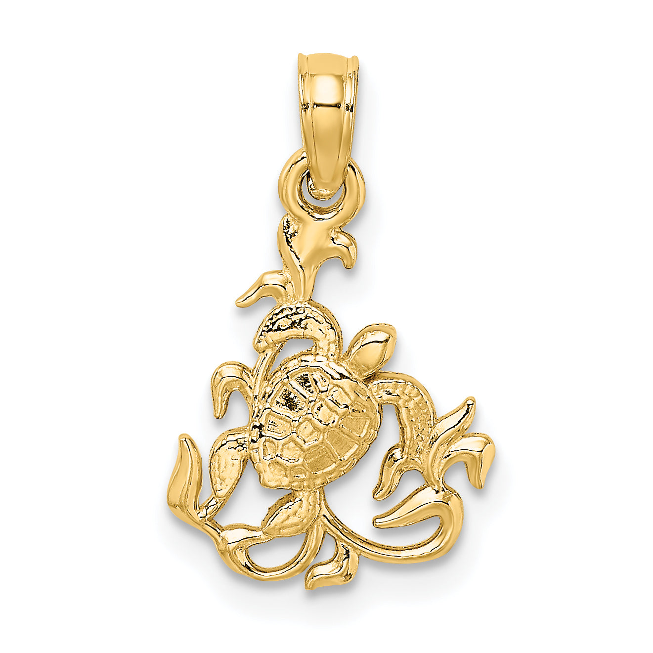 14K Textured Mini Sea Turtle and Kelp Charm
