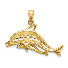 14K 2-D Two Swimming Dolphins Charm