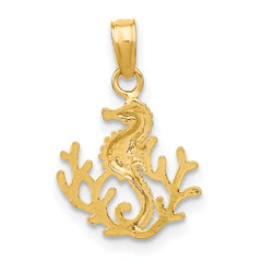 14K Textured Mini Seahorse and Coral Charm