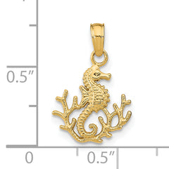 14K Textured Mini Seahorse and Coral Charm