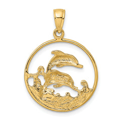 14K Double Dolphins In Circle Charm