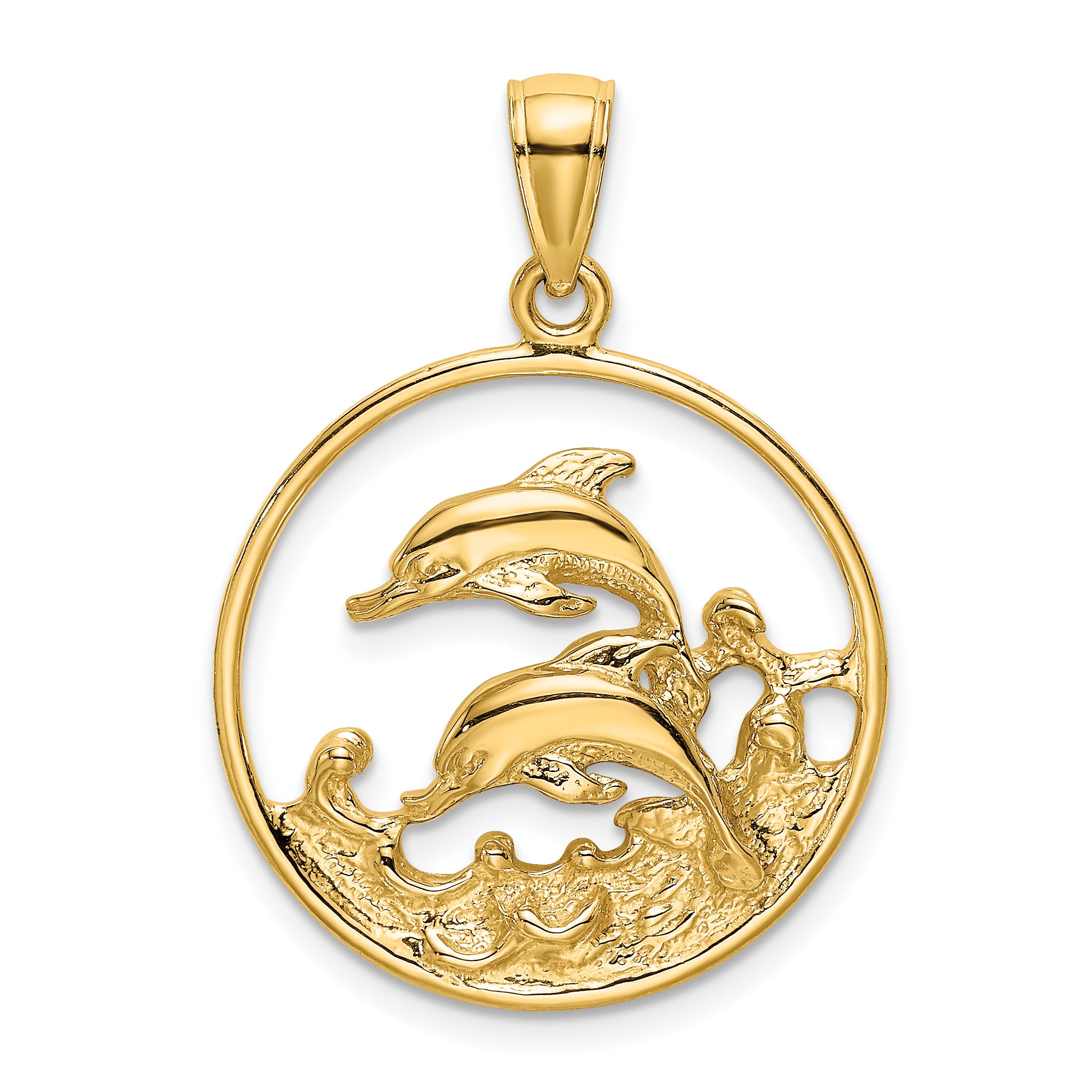 14K Double Dolphins In Circle Charm