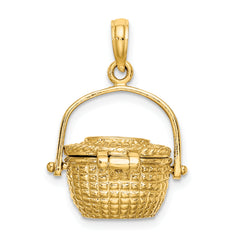14K 3-D Nantucket Basket Moveable Lid Charm