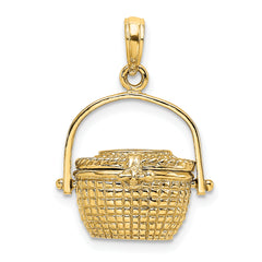 14K 3-D Nantucket Basket Moveable Lid Charm