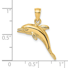 14K 3-D Polished and Textured Jumping Dolphin Charm