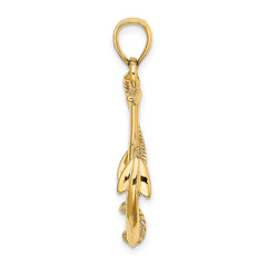 14K 3-D Polished and Textured Anchor w/Rope Charm