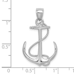 14K White Gold 3-D Polished and Textured Anchor w/Rope Charm