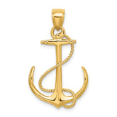 14K 3-D Polished and Textured Anchor w/Rope Charm
