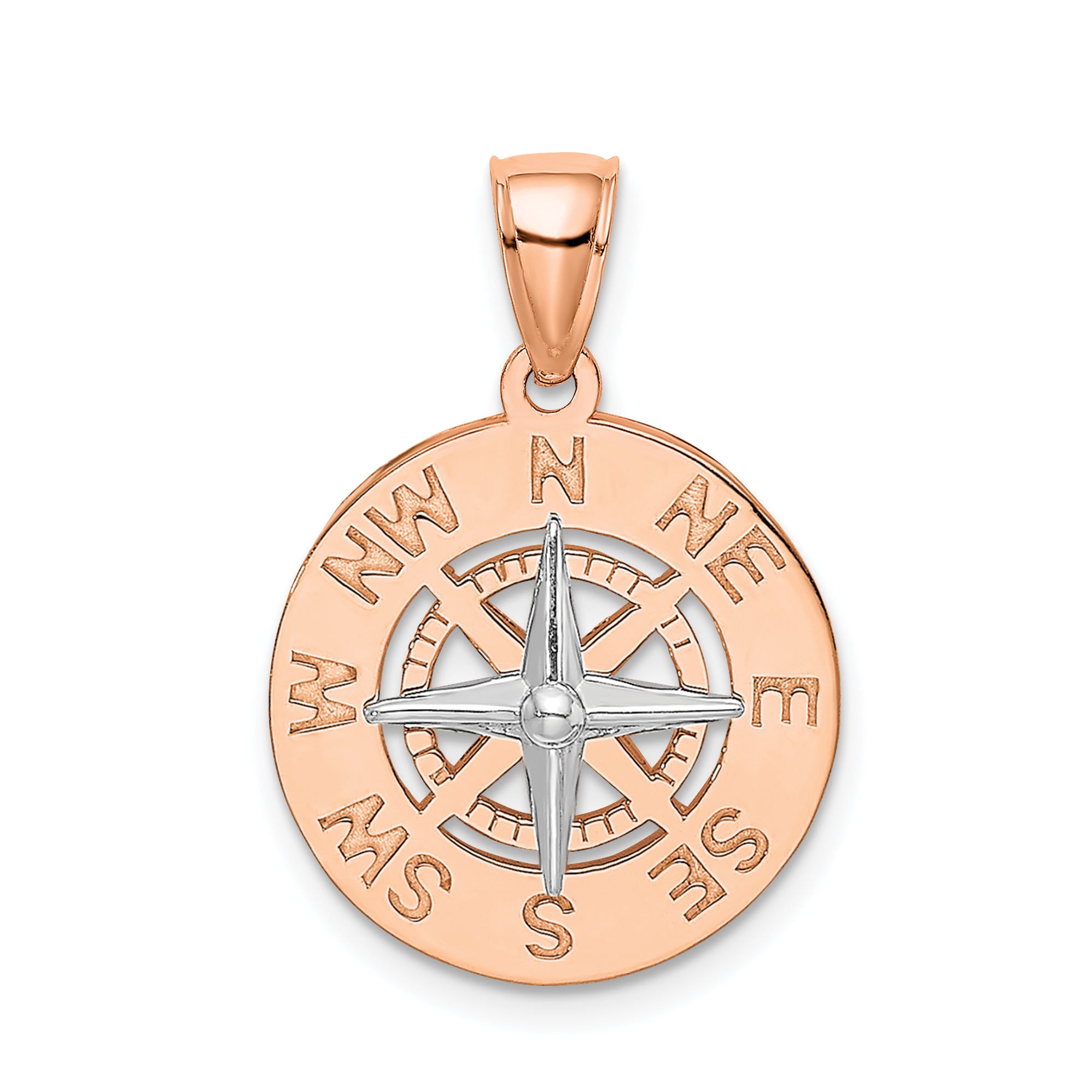 14K Rose and White Gold Medium Nautical Compass Pendant