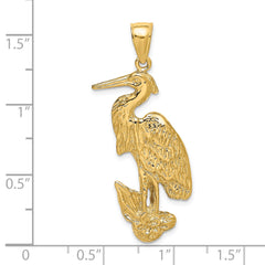 14K Textured Standing Egret Bird Charm