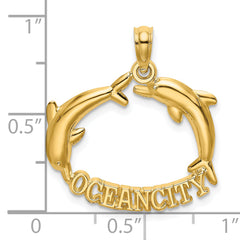14k Polished OCEAN CITY w/ Jumping Dolphins Charm