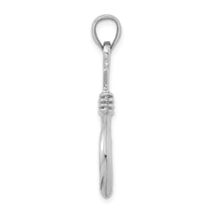 14K White Gold 3-D Large Fish Hook with Rope Charm