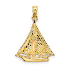 14K Polished and Textured Sailboat Charm