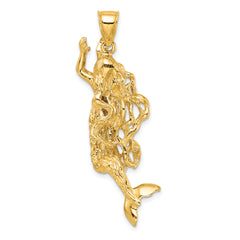 14K 3-D Textured Large Mermaid Charm