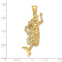 14K 3-D Textured Large Mermaid Charm
