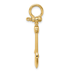 14K 3-D Small Anchor w/ Shackle Bail Charm
