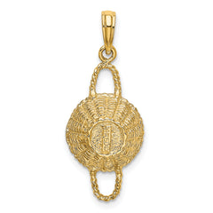 14K 3-D 2 Handles Round Basket Charm