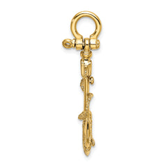 14K 3-D Textured Anchor w/Rope and Shackle Bail Charm