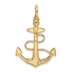 14K 3-D Textured Anchor w/Rope and Shackle Bail Charm