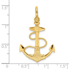 14K 3-D Textured Anchor w/Rope and Shackle Bail Charm