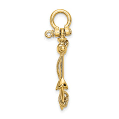 14K 3-D Anchor W/Long T Bar and Shackle Bail Charm