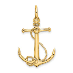 14K 3-D Anchor W/Long T Bar and Shackle Bail Charm