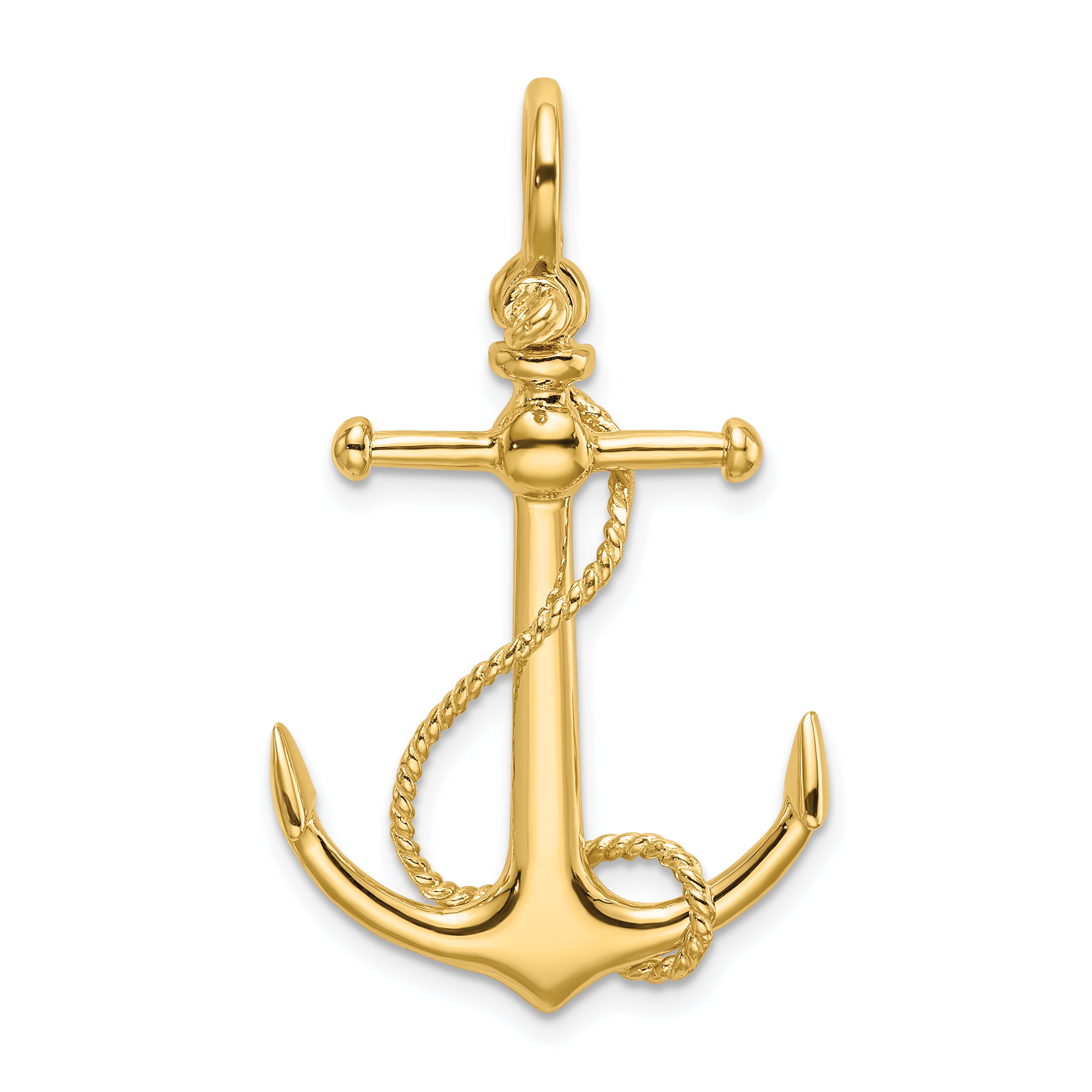 14K 3-D Anchor W/Long T Bar and Shackle Bail Charm