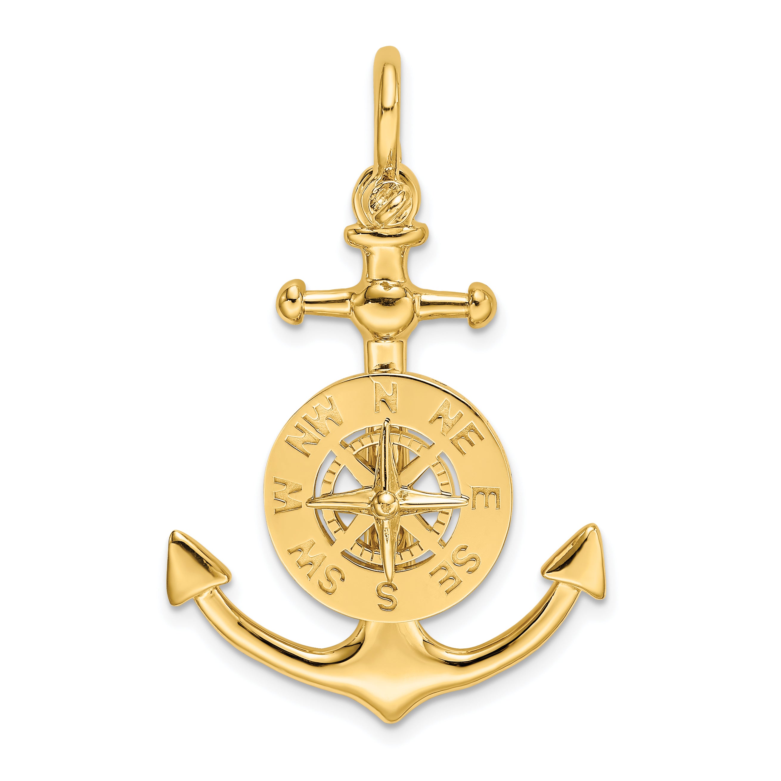 14K 3-D Small Anchor w/ Nautical Compass Charm