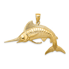 14K 3-D Polished Satin White Marlin Charm