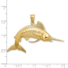 14K 3-D Polished Satin White Marlin Charm