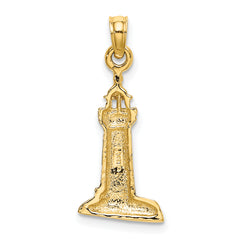 14K 2-D Polished and Textured Lighthouse Charm