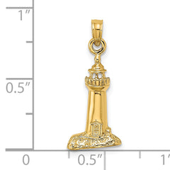 14K 2-D Polished and Textured Lighthouse Charm