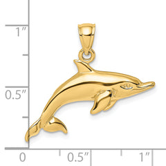 14K Polished Swimming Dolphin Charm