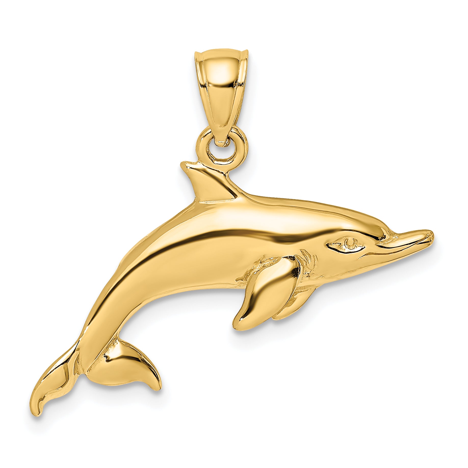 14K Polished Swimming Dolphin Charm