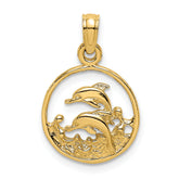 14K Two Dolphins in Circle Charm
