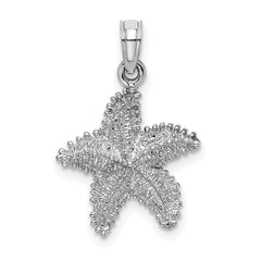 14K White Gold Beaded Textured Starfish Charm