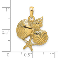 14K Textured Shell Cluster and Starfish Charm