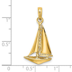 14K 3-D Polished Sailboat Charm