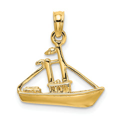 14K 3-D Cargo Ship W/ Tug Boat Charm