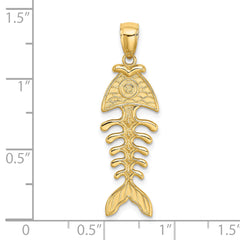 14K 3-D Polished/ Textured Fishbone Charm