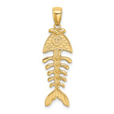 14K 3-D Polished/ Textured Fishbone Charm