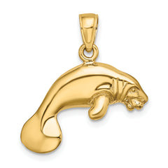 14K 3-D Polished Swimming Manatee Charm