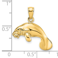 14K 3-D Polished Swimming Manatee Charm