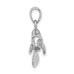 14K White Gold 3-D Polished Swimming Manatee Charm