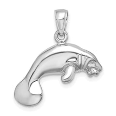 14K White Gold 3-D Polished Swimming Manatee Charm