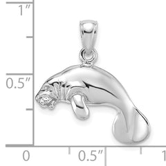 14K White Gold 3-D Polished Swimming Manatee Charm